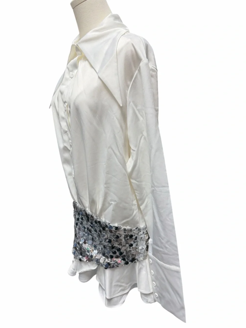 Innovare Denim Cadenza Sequin Ruffle Shirt Mini Dress